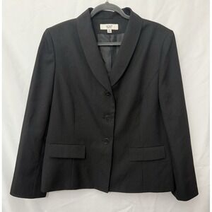 Le Suit Blazer Jacket Black‎ Pinstripe Three Button Lined Womens Size 16